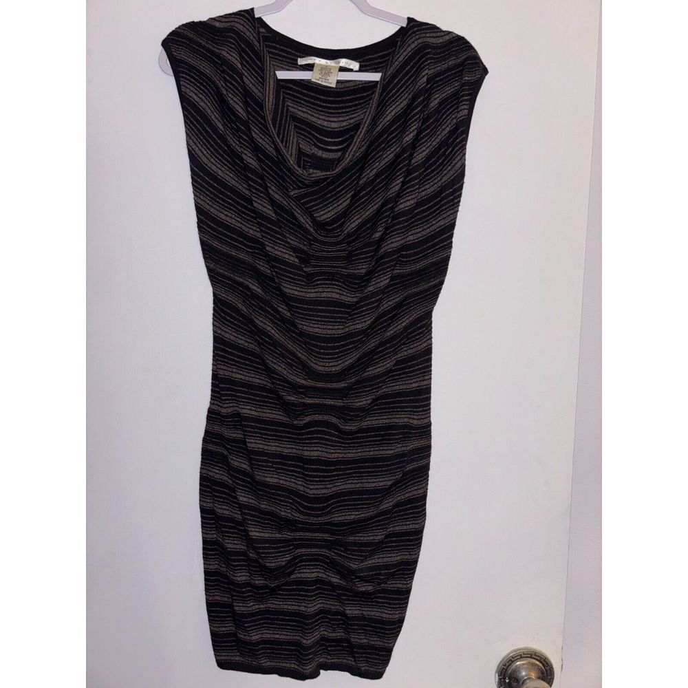 Max Studio Sweater Dress Womens Medium Black Brown Striped Sleeveless Cowl Neck